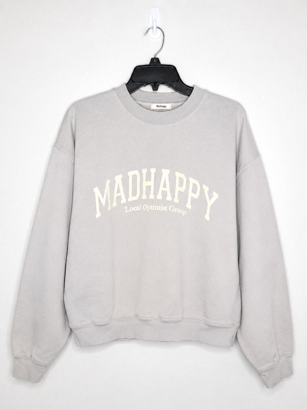 MadHappy Local Optimist Group Gray Crewneck Sweatshirt Oversized Premium Fleece